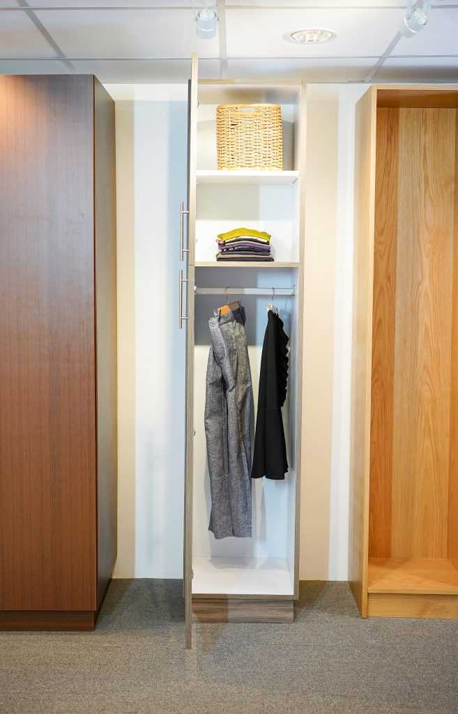 Closet Cabinet - Wardrobe Cabinet - Double Glass Door Closet - No Exposed Screw Design Shelve - Interior Home Wooden Room Modern High Quality Modular Walnut Oak White and Gray Waterproof Decorative Laminated Marine Plywood with Edge, PVC Sealed, Moisture-Proof and Termite-Proof