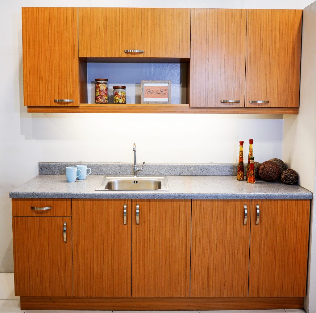 Kitchen Cabinet Set - Small Kitchen Cabinet - Ready Made Kitchen Cabinet - Doors Kitchen Cabinet - Mirror Wood Frame - No Exposed Screw Design Shelve - Interior Home Wooden Room Modern High Quality Modular Wood-Liked Wood Grain Oak White and Gray Waterproof Decorative Laminated Marine Plywood with Edge, PVC Sealed, Moisture-Proof and Termite-Proof