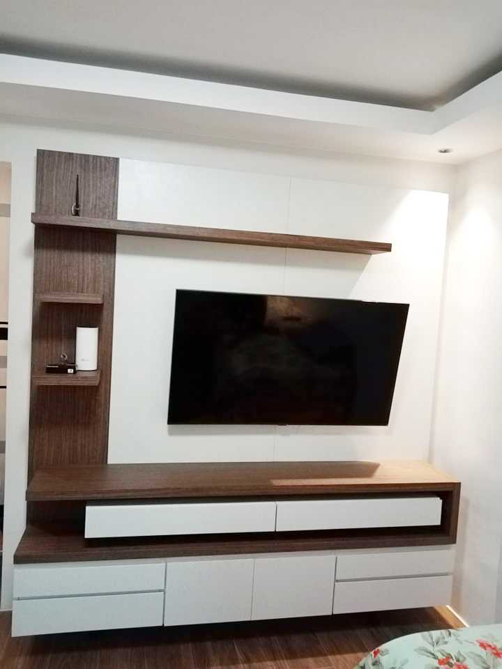 Entertainment Cabinet - Hanging TV Console - No Exposed Screw Design TV Shelve - TV Cabinet - Interior Home Wooden Room Modern High Quality Modular Wood-Liked, Oak White and Gray Waterproof Decorative Laminated Marine Plywood with Edge, PVC Sealed, Moisture-Proof and Termite-Proof