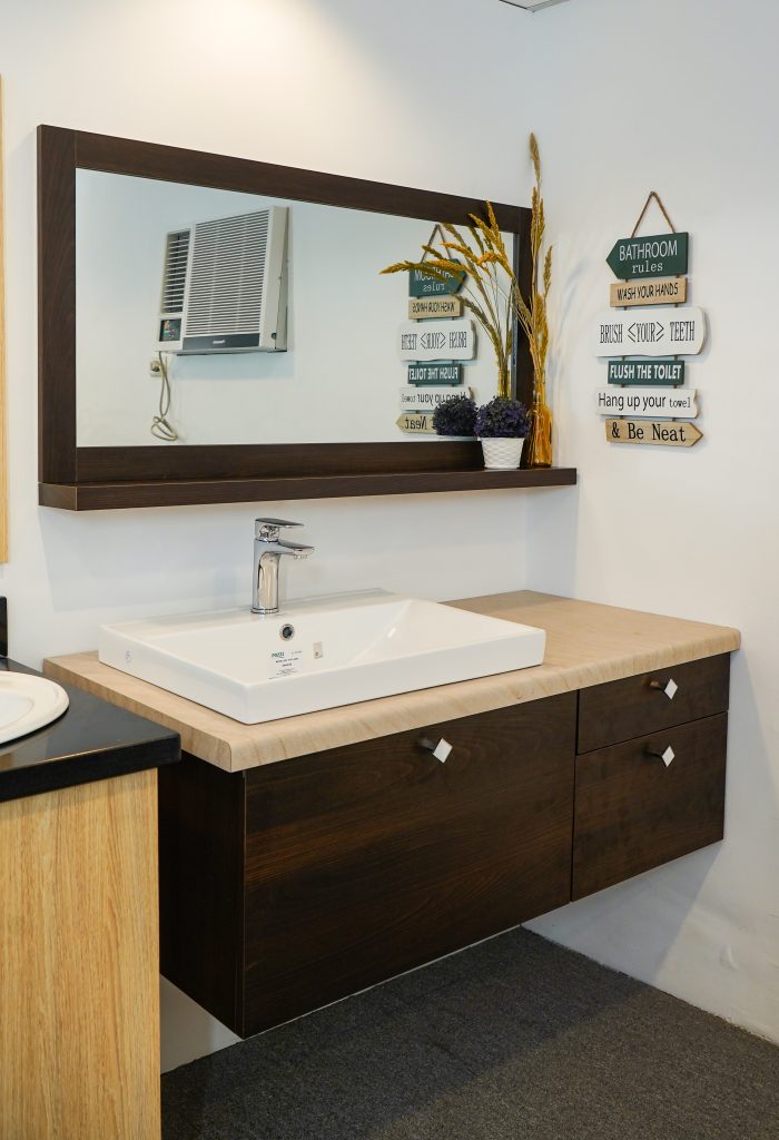 Vanity Cabinet - Bathroom Cabinet - Basin Cabinet - Bathroom Mirror Wood Frame - No Exposed Screw Design Shelve - Interior Home Wooden Room Modern High Quality Modular Wood-Liked Oak White and Gray Waterproof Decorative Laminated Marine Plywood with Edge, PVC Sealed, Moisture-Proof and Termite-Proof